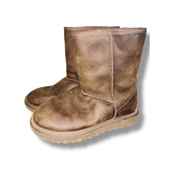 Mud Australia Shoes - UGG Classic Short Winter Boots Womens Size 5 Brown Leather Sheepskin